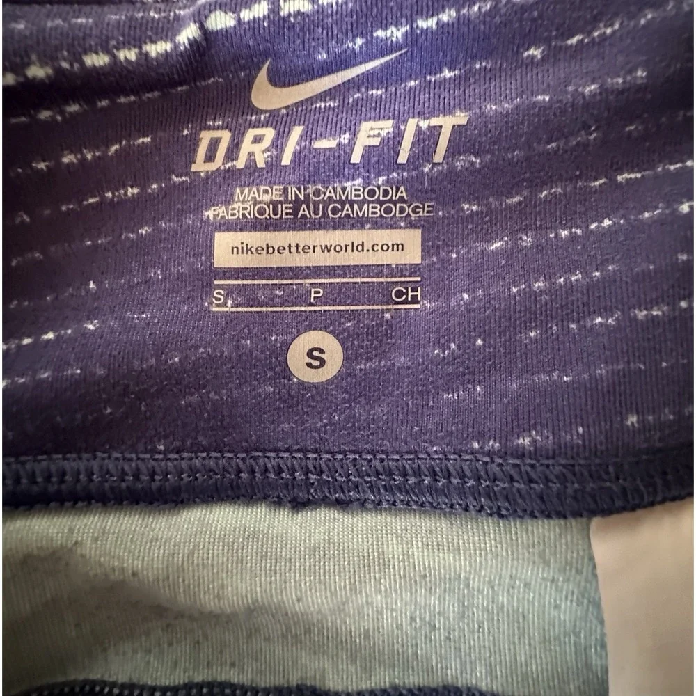 Nike Cropped Dri-Fit Running‎ Blue & White Leggings Pants Women's Sz S Swoosh